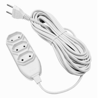 Imagem de Extensão 3 Vias 2P+T 250V Cabo PP 10m Branco Pluzie