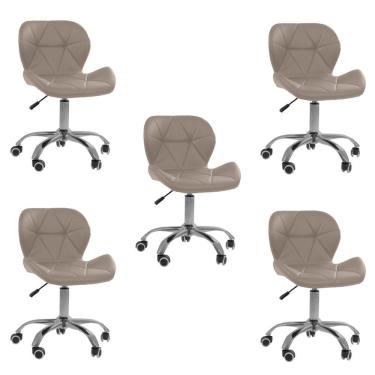 Imagem de Kit 5 Cadeiras Office Eiffel Slim Com Base Giratória E Ajustável Bege