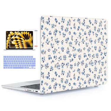 Imagem de YSCLBAHUK Capa para MacBook Pro 2024 de 16 polegadas M4 A3403 A3186 M3 A2991 M2 A2780 M1 A2485 (2021-2023) Pro Chip com Touch ID, capa de plástico para laptop e capa de teclado, flor azul
