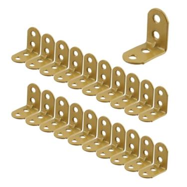 Imagem de Wealrit 20 peças de suportes de canto em forma de L suportes de ângulo reto dourado, fixador de móveis de madeira com parafusos para comprimento de gaveta de cadeira de armário - 2,8 cm