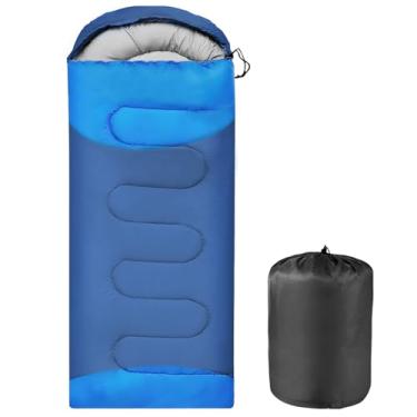 Imagem de OBTANIM Sacos de Dormir Portátil Impermeável Camping Saco de Dormir para Adultos e Crianças 4 Estações Clima Frio ou Quente Mochilão Caminhadas Montanhismo Interior Uso Externo (Azul Escuro e Azul)