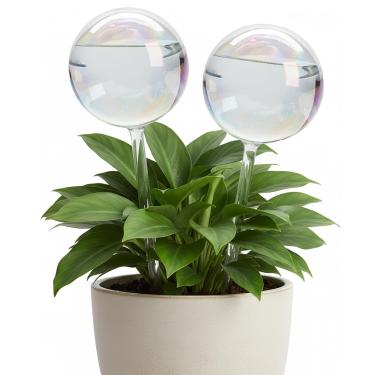 Imagem de ZhenD Globos de plantas autoirrigáveis iridescentes, inserção de vaso autoirrigável de vidro para interior e exterior, irrigador automático de plantas, vidro premium soprado à mão – pacote com 2