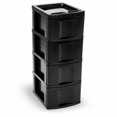 Imagem de Gaveteiro Preto Organizador Plástico 4 Gavetas Grandes