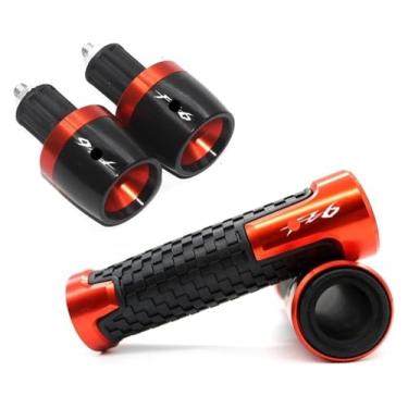 Imagem de 22 mm 7/20.3 cm Punhos de mão de borracha para guidão Tampas de extremidade de barra de alavanca para motocicleta compatível com FZ6 FA&zer FAZER600 FZ6S FZ6N FZ6S2 FZ6 (laranja)