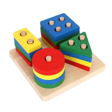 Imagem de Jogo de Blocos Colorido Infantil Madeira 17 Peças Brinquedo Educativo 