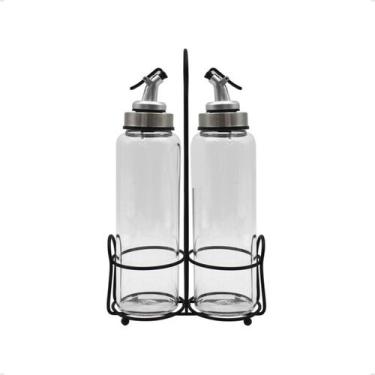 Imagem de Kit 2 Porta Azeite Vinagre Vidro Galheteiro Com Suporte - Em Casa Tem