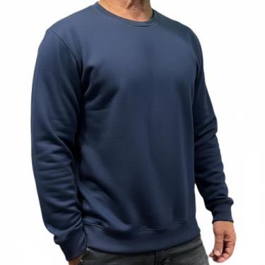 Imagem de Moletom Masculino Gola Careca Lisa Grosso Flanelado Algodão toqref, Az