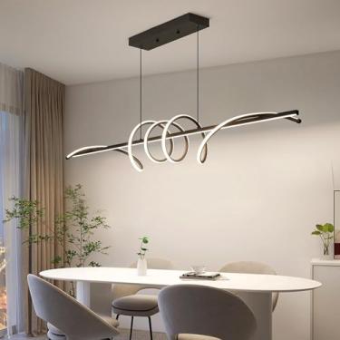 Imagem de Lustre de teto moderno, luminária pendente anticintilação de acrílico com controle remoto, regulável, 3 modos de cor e brilho (luz neutra quente e fria) para lustre de bar de cozinha (preto,