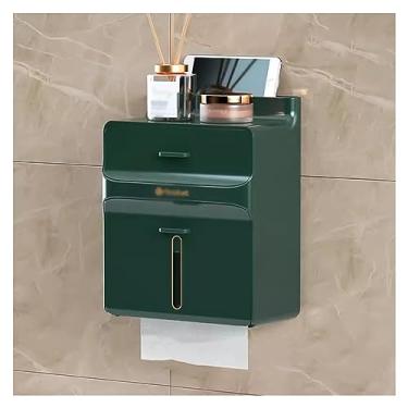 Imagem de Porta-lenços de papel, recipiente ABS de guardanapo montado na parede para cozinha, sala de estar, banheiro, suporte de caixa de lenços sem perfurações (verde)