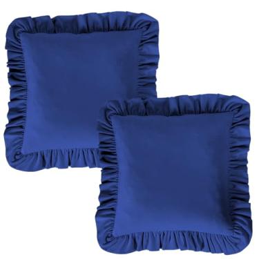 Imagem de ZJRDYYK Pacote com 2 capas de almofada com babados, fronhas decorativas de 45 x 45 cm, capa de almofada, fronhas decorativas para sala de estar, quarto, sofá-cama (azul)
