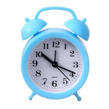 Imagem de Despertador digital azul operado por bateria analógico despertador redondo simples adequado para quarto, sala de estar, sala de estudo, dormitório escolar, despertador multifuncional, fácil de