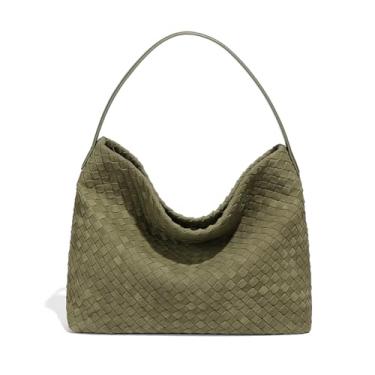 Imagem de Dreubea Sacola de tecido para mulheres, bolsa de ombro minimalista elegante, bolsa de alça superior para uso diário, Verde militar