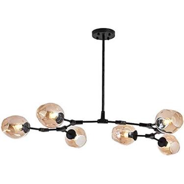 Imagem de Lustre E27 Nordic Glass Ball Chandelier Altura ajustável, Lustre preto fosco, E26 Metal Hand Blow Branches Pendant Light, Luminárias de globo de meados do século de 79"