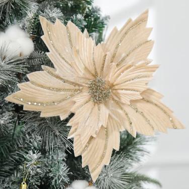 Imagem de WishTip 6 peças de flores artificiais de Natal de poinsétia com glitter grande de 30,5 cm com hastes, enfeites de guirlanda de árvore de Natal, Ano Novo, decoração de festa de casamento em casa