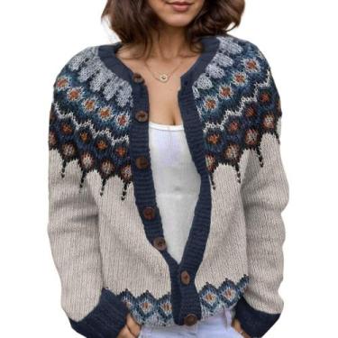 Imagem de Suéter de malha feminino Akivide com estampa floral de outono