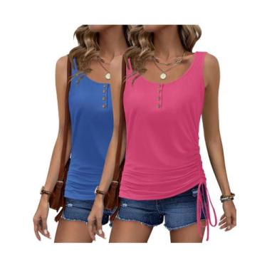 Imagem de Camisetas regatas femininas Zeagoo 2025, decote em U, franzido, pacote