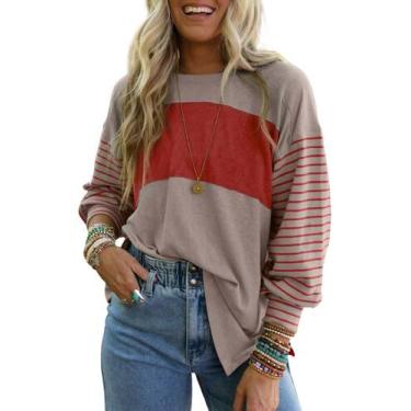 Imagem de Camisa feminina de manga comprida Dokotoo, solta, listrada