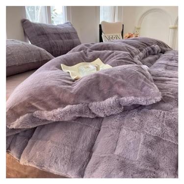 Imagem de Conjunto de capa de edredom quente de pele de coelho sintética outono inverno com lençol de cama e fronha Queen Plush conjunto de cama macio quente (roxo 150 x 200 cm)