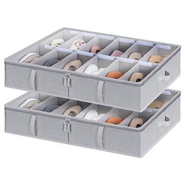 Imagem de StorageWorks Organizador de sapatos para armário, cabe até 24 pares, embalagem com 2 recipientes de armazenamento de sapatos de tecido ultra-grosso sob a cama com suporte inferior e divisórias