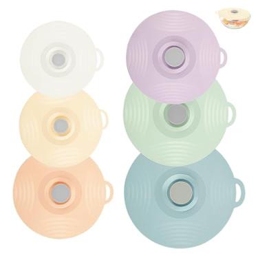 Imagem de 6 peças de tampas de silicone para tigela de silicone resistente ao calor, capa de micro-ondas com 6 tamanhos, tampas reutilizáveis, laváveis na lava-louças, para copos, forno, geladeira (pacote com 6