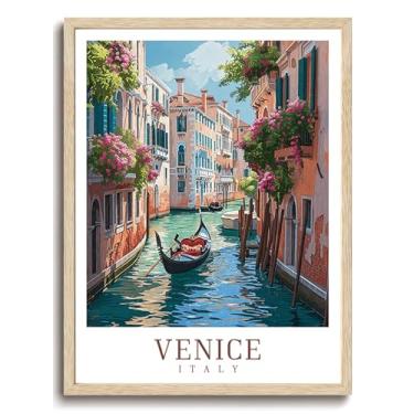 Imagem de Arte de parede emoldurada paisagem urbana de viagem (VENEZA, 40,6 cm x 50,8 cm de madeira, emoldurado)