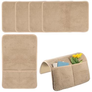 Imagem de Conjunto de 5 capas de cadeira de apoio de braço com bolso lateral antiderrapante capa de encosto de cabeça para poltrona reclinável, impermeável, protetor de braço para sala de estar (cáqui)