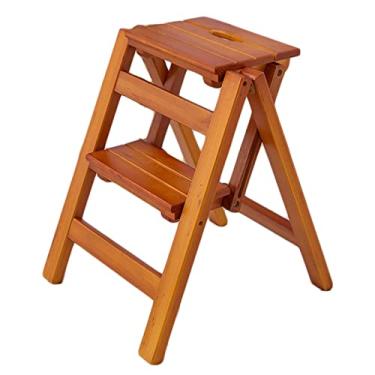 Imagem de Banqueta de escalada interna, escada dobrável de madeira com 2 degraus, cadeira de escada portátil, antiderrapante, compacta, com função, segurança, para uso doméstico, banquinhos pequenos para os