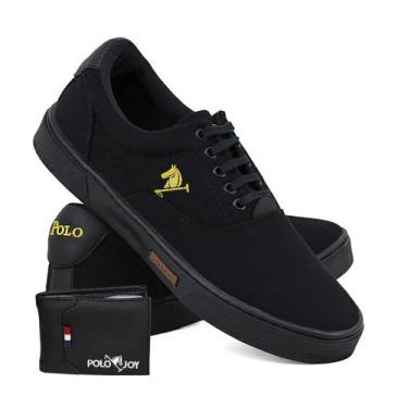 Imagem de Kit Tênis Masculino Polo Joy Lona Amarração + Carteira, 44, Preto, Pre