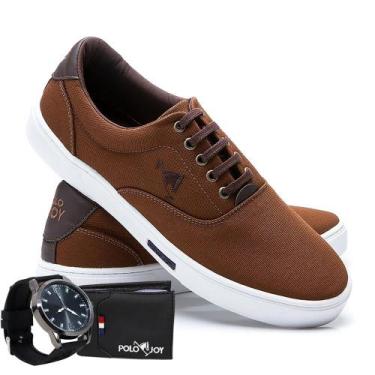 Imagem de Kit Sapatênis Lona com Relógio e Carteira Masculino Casual - Polo Joy,