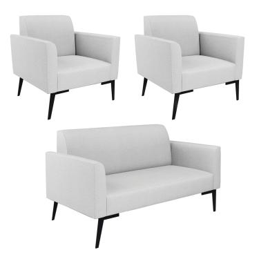 Imagem de Sofá Namoradeira com 2 Poltronas Pés Villach Marisa Linho Cinza A05 D03 - D'Rossi