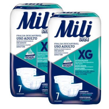 Imagem de Fralda Geriátrica Mili Vita  Tamanho XG  2 pacotes com 7 fraldas   Total 14 fraldas