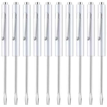 Imagem de 10 peças de chave de fenda de bolso mini topos e clipes de bolso chave de fenda magnética com fenda única cabeça de lâmina para mecânico, eletricista (branco)