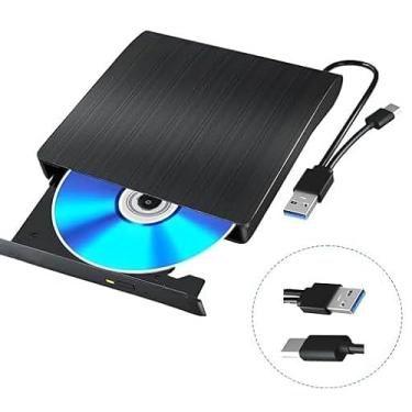 Imagem de Unidade externa de DVD USB 3.0 Tipo-C gravador de CD DVD para laptop, PC, Mac, compatível com Windows 11/10/8/7, leitor de disco óptico portátil Plug and Play (preto)