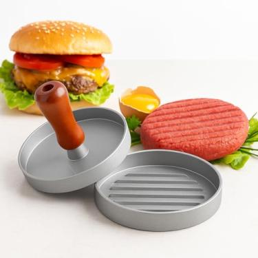 Imagem de VG - Molde Forma de Hambúrguer Prensa Alumínio com Cabo de Madeira | Press Burger Uniforme e Fácil | Caseiro Artesanal