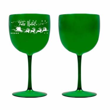 Imagem de Kit 15 Taças Gin Vodka 580ml Acrílica FELIZ NATAL - Aloha (Verde - Papai Noel)
