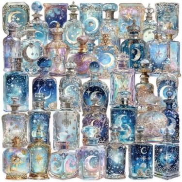 Imagem de Adesivos Moon & Celestial Pacote com 50 - Adesivos de Galáxia PET Transparentes, Decalques Cósmicos Impermeáveis para Diários, Planejadores, Laptops, Garrafas de Água - Arte Estética Estrelada do Céu
