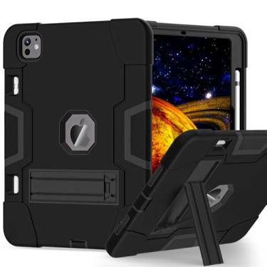 Imagem de TSQQST Capa para iPad 11 polegadas M4 5ª geração 2024, iPad Pro 11 com suporte para lápis, capa resistente resistente com suporte, preta