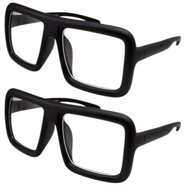 Imagem de grinderPUNCH Óculos com armação quadrada grossa, lentes transparentes, superdimensionadas, moda e fantasia, pacote com 2 - preto fosco, Pacote com 2, preto fosco