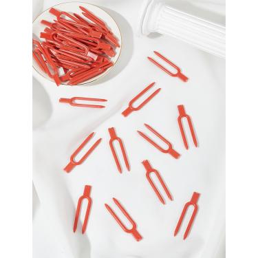 Imagem de 200 peças de clipes de fixação de plantas de jardinagem de plástico, garfo de plantação de morango vermelho laranja, garfo reutilizável para plantas de jardim, dispositivo de prensagem de fixação de