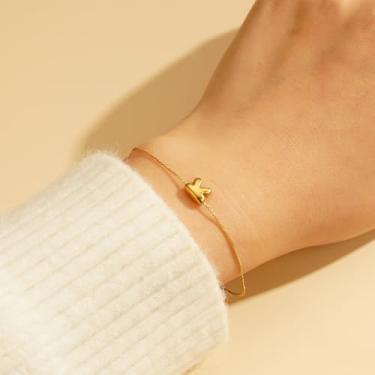 Imagem de Pulseira feminina banhada a ouro 14 K - Pulseira delicada com letra A, pulseira hipoalergênica personalizada, não mancha, presentes de aniversário de Natal, joias modernas, 15 cm + 2,5 cm, 7, Aço