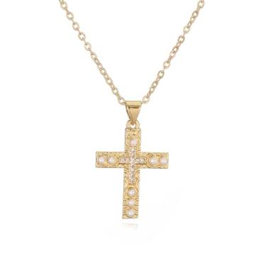 Imagem de Evena Colar de cruz hipoalergênico banhado a ouro 18 K com pingente, Medium, Latão, Sem Pedra Preciosa