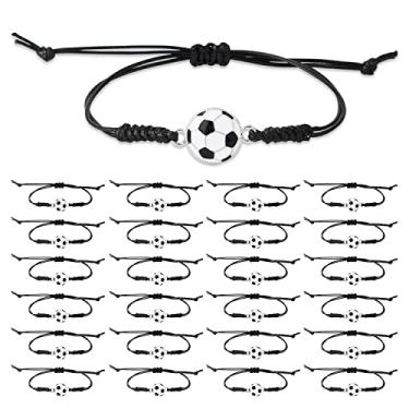 Imagem de 24 pulseiras de futebol, pulseiras ajustáveis de corda trançada com pingente de futebol americano, lembrancinhas de presentes para jogadores de esportes