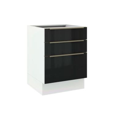 Imagem de Balcão Madesa Lux 60cm 3 Gavetas Branco Preto