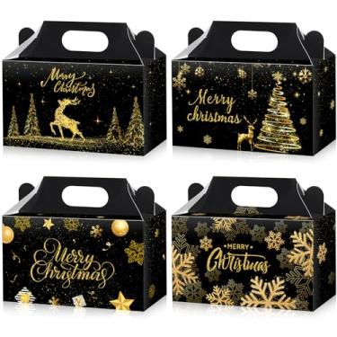 Imagem de Cholemy 48 caixas de doces de Natal, porta-presentes de papel, preto e dourado, caixas de guloseimas de Natal com alça para dar de presente de Natal, tema de Natal, lembrancinhas, suprimentos