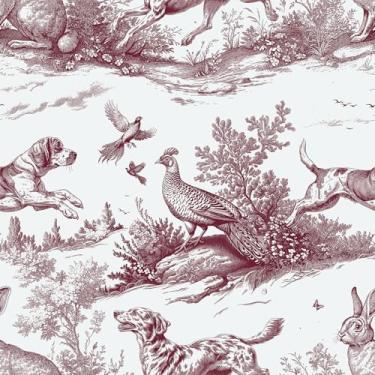 Imagem de VaryStyle Papel de parede vintage tijolo floresta vermelha descasque e cole papel de parede floral vermelho para cães/coelho/pássaros, papel de contato com estampa animal 45 x 299 cm, mural de vinil