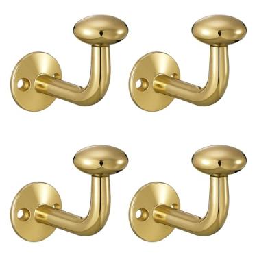 Imagem de LEIFIDE Conjunto de 4 ganchos de parede de latão esmaltado para pendurar, ganchos decorativos dourados vintage, cabide de latão montado na parede para pendurar bolsa, chapéu, chaves, roupas, cortina