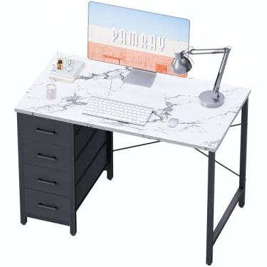 Imagem de Pamray Mesa de computador de 81 cm com 4 gavetas, pequena mesa de escritório para casa, quarto, estudo, escrita, simples, moderna, mesa de computador, mármore