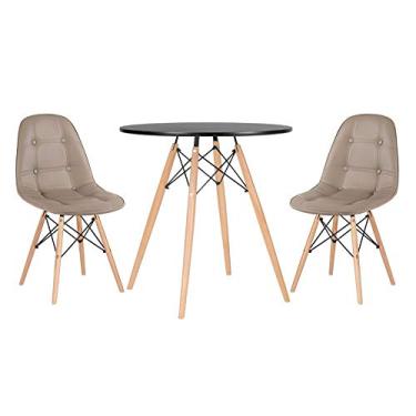 Imagem de Loft7, Kit - Mesa Eames 70 cm preto + 2 cadeiras estofadas Botonê nude