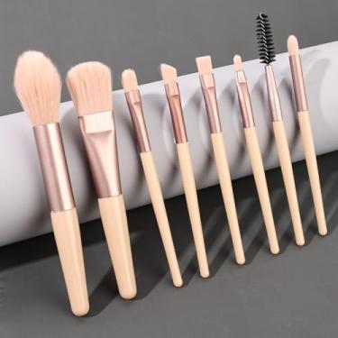 Imagem de Conjunto de 8 peças de pincéis profissionais de maquiagem, corretivos, ferramentas de beleza com bolsa de armazenamento de PVC, 10-13 cm (bege)