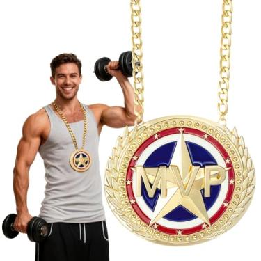 Imagem de BSTWARM Troféu de Medalha de Prêmio Campeão Pesado de 15 cm - Maior Corrente de Ouro Grande de Todos os Tempos para Futebol Fantasia Basquete Futebol Conquistas Esportivas MVP Presentes Prêmio Atleta